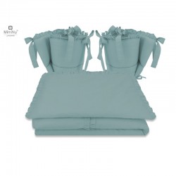 MimiNu - Lenjerie patut cu 4 piese Cu doua protectii laterale Cu volanase Din bumbac certificat Oeko Tex Standard 100 Pentru pat