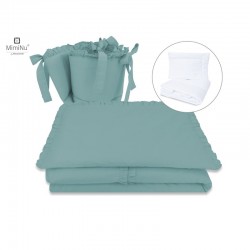 MimiNu - Set lenjerie patut 5 piese Cu volanase Cu pilota si perna Din bumbac certificat Oeko Tex Standard 100 Pentru patut 120x