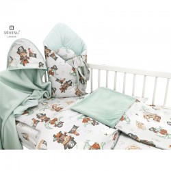 MimiNu - Set pentru bebelusi 6+1 piese Cu paturica de infasat Prosop Paturica Cearceaf 120x60 cm Fata de perna Husa pilota Jucar