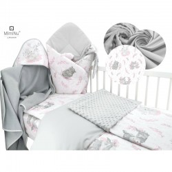 MimiNu - Set pentru bebelusi 6+1 piese Cu paturica de infasat Prosop Paturica Cearceaf 120x60 cm Fata de perna Husa pilota Jucar