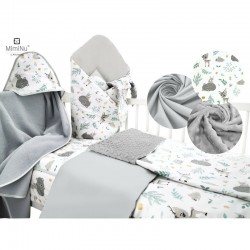 MimiNu - Set pentru bebelusi 6+1 piese Cu paturica de infasat Prosop Paturica Cearceaf 120x60 cm Fata de perna Husa pilota Jucar