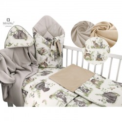 MimiNu - Set pentru bebelusi 6+1 piese Cu paturica de infasat Prosop Paturica Cearceaf 120x60 cm Fata de perna Husa pilota Jucar