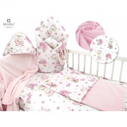 MimiNu - Set pentru bebelusi 6+1 piese Cu paturica de infasat Prosop Paturica Cearceaf 120x60 cm Fata de perna Husa pilota Jucar