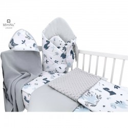 MimiNu - Set pentru bebelusi 6+1 piese Cu paturica de infasat Prosop Paturica Cearceaf 120x60 cm Fata de perna Husa pilota Jucar