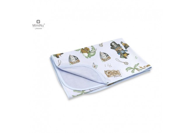MimiNu - Paturica moale cu doua fete Dimensiune 75x100 cm Din bumbac certificat Oeko Tex Standard 100 Design Pirates Blue