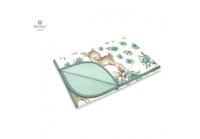 MimiNu - Paturica moale cu doua fete Dimensiune 75x100 cm Din bumbac certificat Oeko Tex Standard 100 Sweet Deer Mint