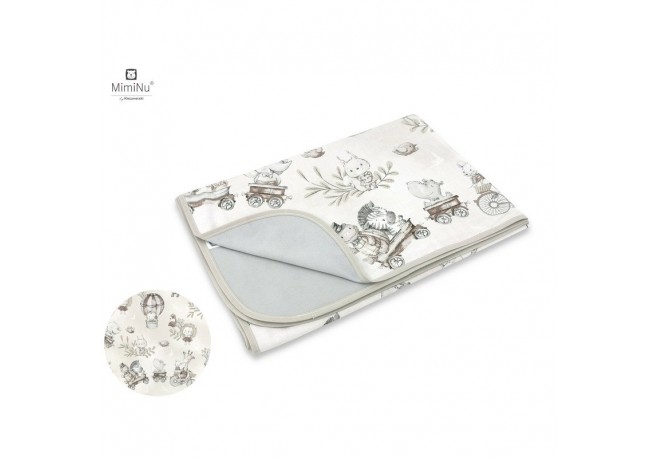 MimiNu - Paturica moale cu doua fete Dimensiune 75x100 cm Din bumbac certificat Oeko Tex Standard 100 Design Zoo on Bikes Beige