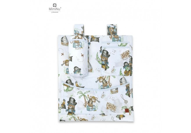 MimiNu - Organizator pentru patut si leagan Din bumbac certificat Oeko Tex Standard 100 Cu 3 compartimente 53x46 cm Design Pirat