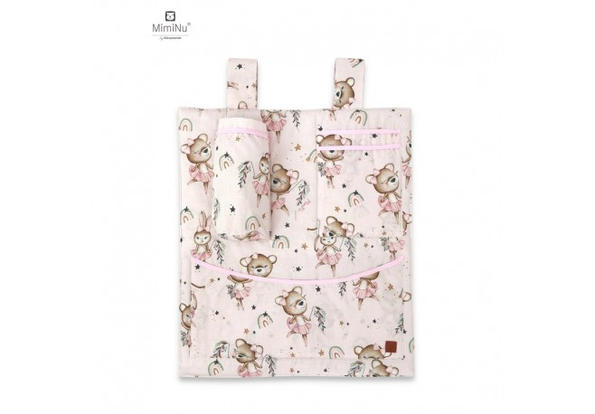 MimiNu - Organizator pentru patut si leagan Din bumbac certificat Oeko Tex Standard 100 Cu 3 compartimente 53x46 cm Design Littl