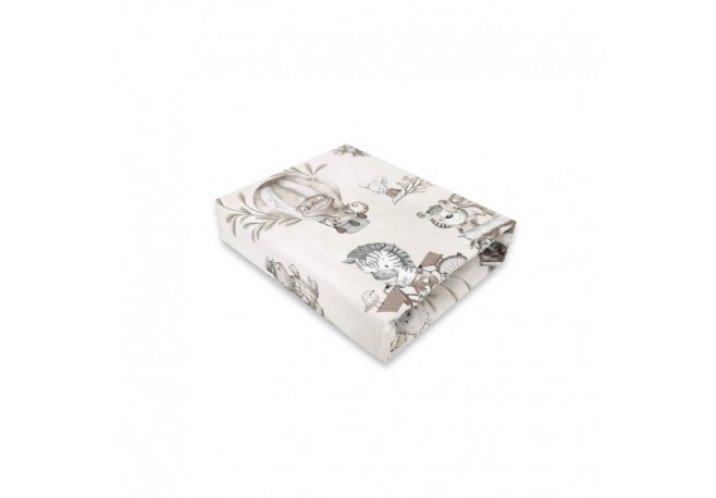 MimiNu - Cearceaf cu elastic pentru patut 120X60 cm Din bumbac certificat Oeko Tex Standard 100 Design Zoo on Bikes Beige