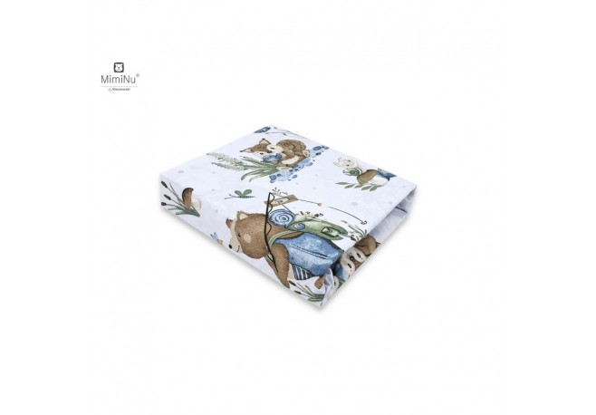 MimiNu - Cearceaf cu elastic pentru patut 140X70 cm Din bumbac certificat Oeko Tex Standard 100 Design Let\'s Go Blue
