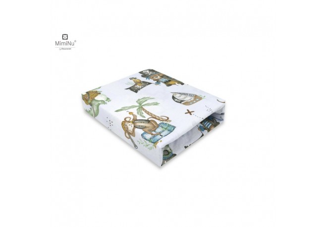 MimiNu - Cearceaf cu elastic pentru patut 140X70 cm Din bumbac certificat Oeko Tex Standard 100 Design Pirates Blue