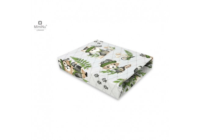 MimiNu - Cearceaf cu elastic pentru patut 140X70 cm Din bumbac certificat Oeko Tex Standard 100 Design Detective Natural