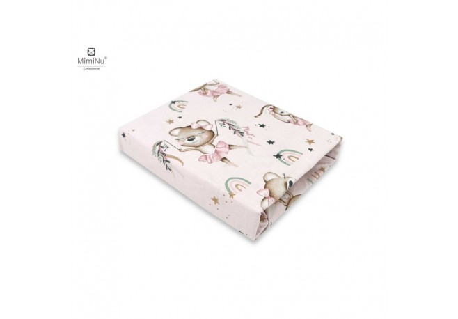 MimiNu - Cearceaf cu elastic pentru patut 140X70 cm Din bumbac certificat Oeko Tex Standard 100 Design Little Ballerina Pink