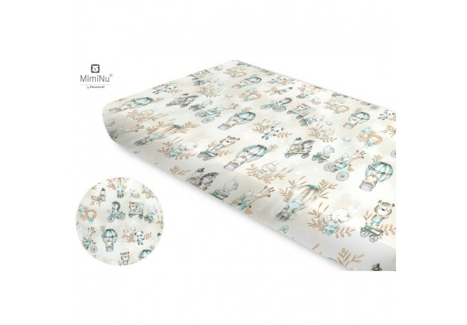 Miminu - Cearceaf cu elastic Din bumbac certificat Oeko Tex Standard 100 Pentru pat 160x80 cm Design Zoo On Bikes Nugat