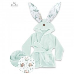 MimiNu - Halat de baie cu urechi 2 - 5 ani Moale Cu buzunare Cu cordon Din bumbac si thermo fleece Materiale certificate Oeko Te