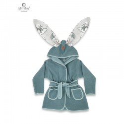 MimiNu - Halat de baie cu urechi 2 - 5 ani Moale Cu buzunare Cu cordon Din bumbac si thermo fleece Materiale certificate Oeko Te
