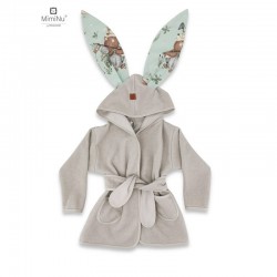 MimiNu - Halat de baie cu urechi 2 - 5 ani Moale Cu buzunare Cu cordon Din bumbac si thermo fleece Materiale certificate Oeko Te