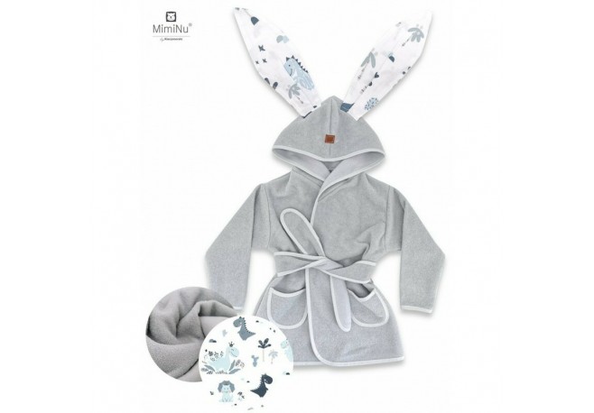 MimiNu - Halat de baie cu urechi 5 - 7 ani Moale Cu buzunare Cu cordon Din bumbac si thermo fleece Materiale certificate Oeko Te