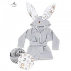 MimiNu - Halat de baie cu urechi 5 - 7 ani Moale Cu buzunare Cu cordon Din bumbac si thermo fleece Materiale certificate Oeko Te