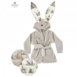 MimiNu - Halat de baie cu urechi 5 - 7 ani Moale Cu buzunare Cu cordon Din bumbac si thermo fleece Materiale certificate Oeko Te