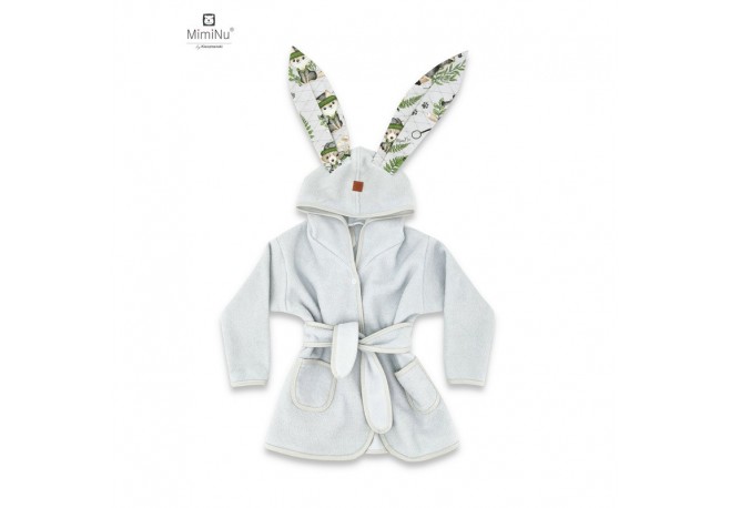 MimiNu - Halat de baie cu urechi 5 - 7 ani Moale Cu buzunare Cu cordon Din bumbac si thermetective fleece Materiale certificate 