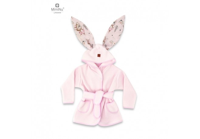 MimiNu - Halat de baie cu urechi 5 - 7 ani Moale Cu buzunare Cu cordon Din bumbac si thermallerina fleece Materiale certificate 