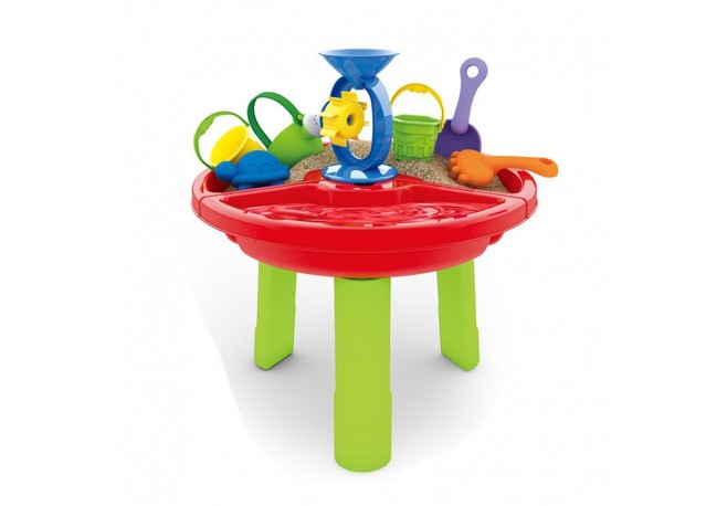 Petite&Mars - Masa de joaca pentru copii Ted Pentru apa si nisip 8 jucarii 45 x 49 x 45 cm Rosu/Verde