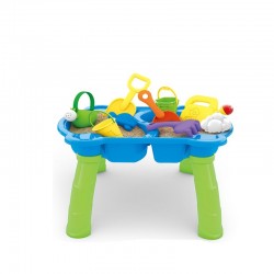 Petite&Mars - Masa de joaca pentru copii Toby Pentru apa si nisip 9 jucarii diferite incluse 45 x 49 x 45 cm Albastru/Verde