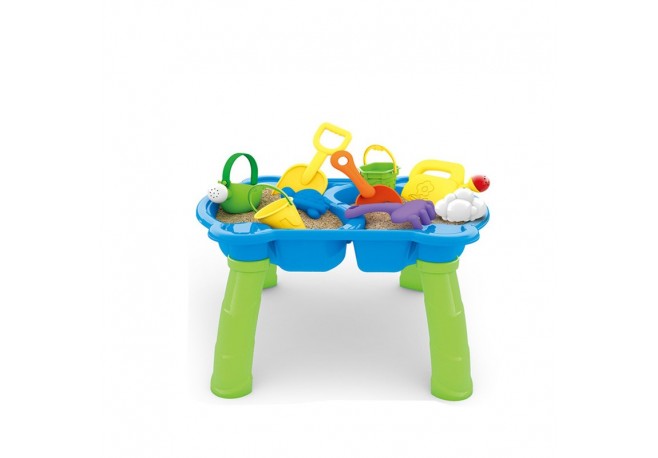 Petite&Mars - Masa de joaca pentru copii Toby Pentru apa si nisip 9 jucarii diferite incluse 45 x 49 x 45 cm Albastru/Verde