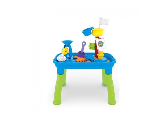 Petite&Mars - Masa de joaca pentru copii Tim Pentru apa si nisip 6 jucarii diferite incluse  46 x 69 x 39 cm Albastru/Verde