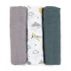 Petite&Mars - Set 3 scutece din muselina de bambus Moussy Grey Planes Hipoalergenice 68 x 68 cm Certificate Oeko Tex Standard 10