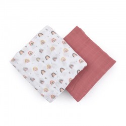 Petite&Mars - Set 2 scutece din muselina de bambus Misty Rose Rainbow Hipoalergenice Dimensiuni mari 120 x 120 cm Certificate Oe