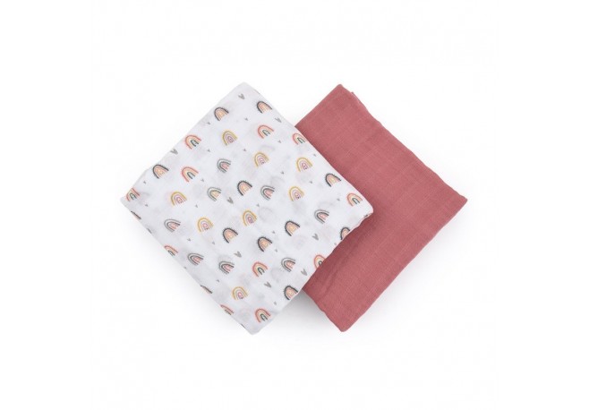 Petite&Mars - Set 2 scutece din muselina de bambus Misty Rose Rainbow Hipoalergenice Dimensiuni mari 120 x 120 cm Certificate Oe
