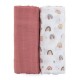 Petite&Mars - Set 2 scutece din muselina de bambus Misty Rose Rainbow Hipoalergenice Dimensiuni mari 120 x 120 cm Certificate Oe
