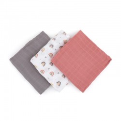 Petite&Mars - Set 3 scutece din muselina de bambus Moussy Rose Rainbow Hipoalergenice 68 x 68 cm Certificate Oeko Tex Standard 1