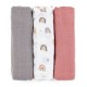 Petite&Mars - Set 3 scutece din muselina de bambus Moussy Rose Rainbow Hipoalergenice 68 x 68 cm Certificate Oeko Tex Standard 1