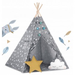 Cort de joaca pentru copii cu lumini si 2 pernite Nukido 120 x 120 x 165 cm - Gri cu stelute
