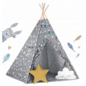 Cort de joaca pentru copii cu lumini si 2 pernite Nukido 120 x 120 x 165 cm - Gri cu stelute