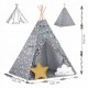 Cort de joaca pentru copii cu lumini si 2 pernite Nukido 120 x 120 x 165 cm - Gri cu stelute