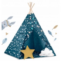 Cort de joaca pentru copii cu lumini si 2 pernite Nukido 120 x 120 x 165 cm - Bleumarin cu stelute