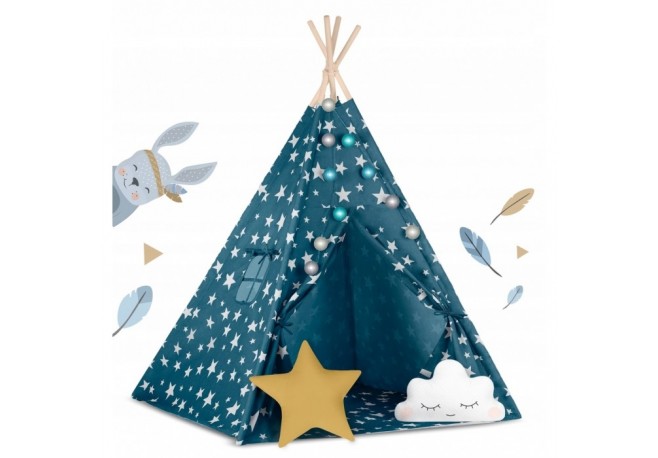 Cort de joaca pentru copii cu lumini si 2 pernite Nukido 120 x 120 x 165 cm - Bleumarin cu stelute