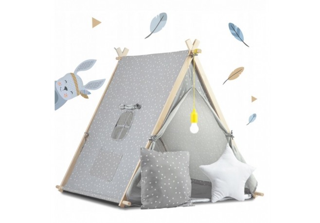 Cort de joaca pentru copii cu lampa si 2 pernite Nukido 107 x 116 x 110 cm - Gri