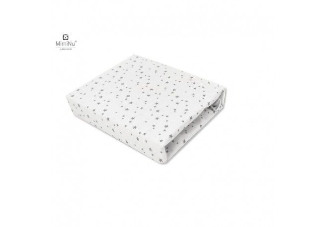 MimiNu - Cearceaf cu elastic pentru patut 120X60 cm Din bumbac certificat Oeko Tex Standard 100 Mini Gray Stars