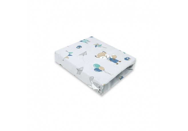 Qmini - Cearceaf cu elastic pentru patut 120X60 cm Din bumbac certificat Oeko Tex Standard 100 Fox and Rabbit Blue