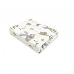 Qmini - Cearceaf cu elastic pentru patut 120X60 cm Din bumbac certificat Oeko Tex Standard 100 Teddy Bears on Rainbow Beige