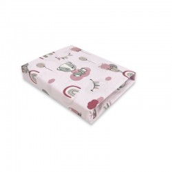 Qmini - Cearceaf cu elastic pentru patut 120X60 cm Din bumbac certificat Oeko Tex Standard 100 Teddy Bears on Rainbow Pink