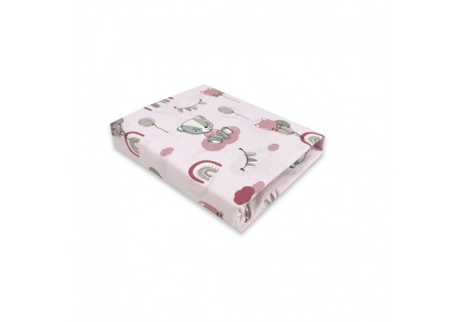 Qmini - Cearceaf cu elastic pentru patut 120X60 cm Din bumbac certificat Oeko Tex Standard 100 Teddy Bears on Rainbow Pink