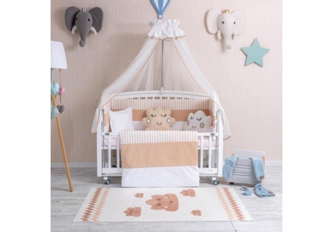 Set Lenjerie MyKids 11 Piese VP 334 FIGURES Bej 120x60 cm + Covoras Mykids Carpet VP05 160x100 cm