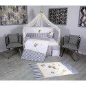 Set Lenjerie MyKids 11 piese Elephant gri-galben cu baldachin 120x60 cm + Covoras Mykids Carpet VP02 160x100 cm